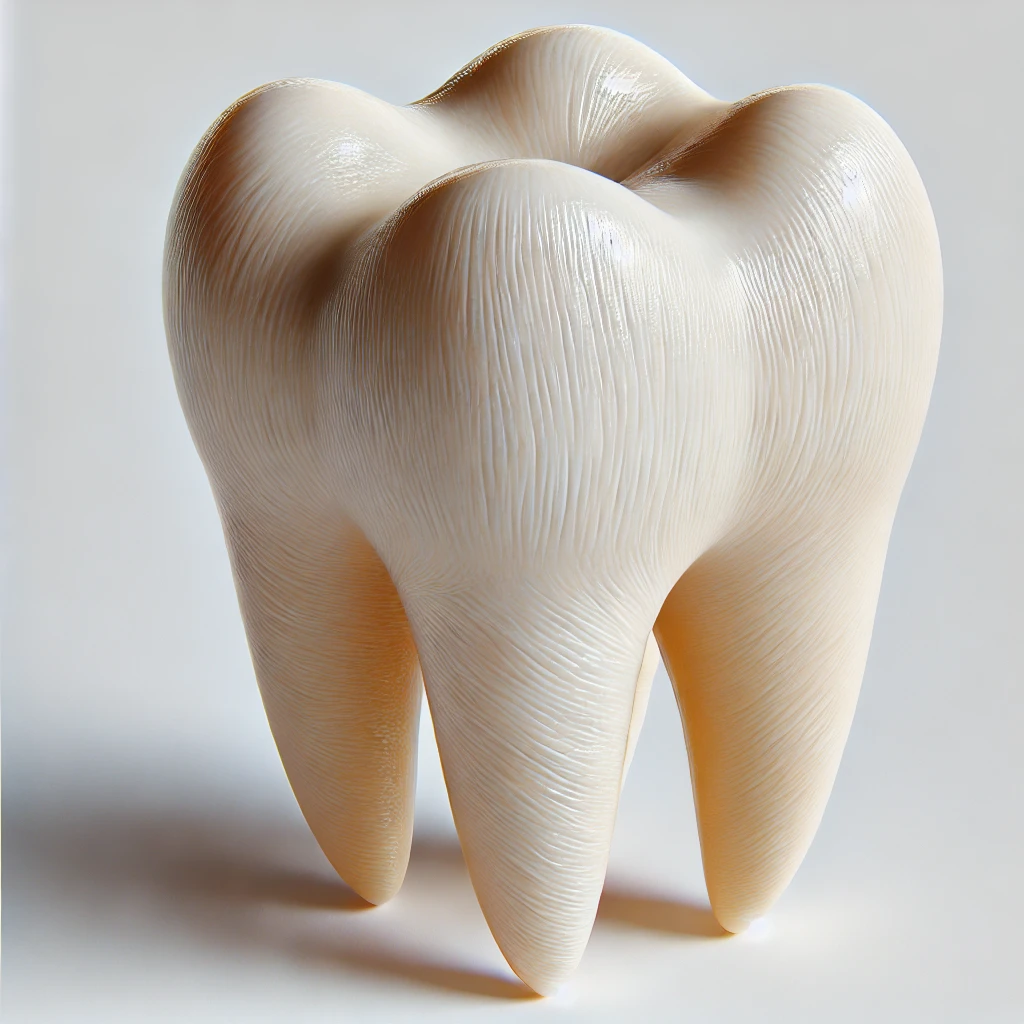 DALL·E 2025 02 13 09.25.20 A detailed 3D rendering of a human canine tooth cuspid isolated on a white background. The tooth should have realistic textures including enamel r