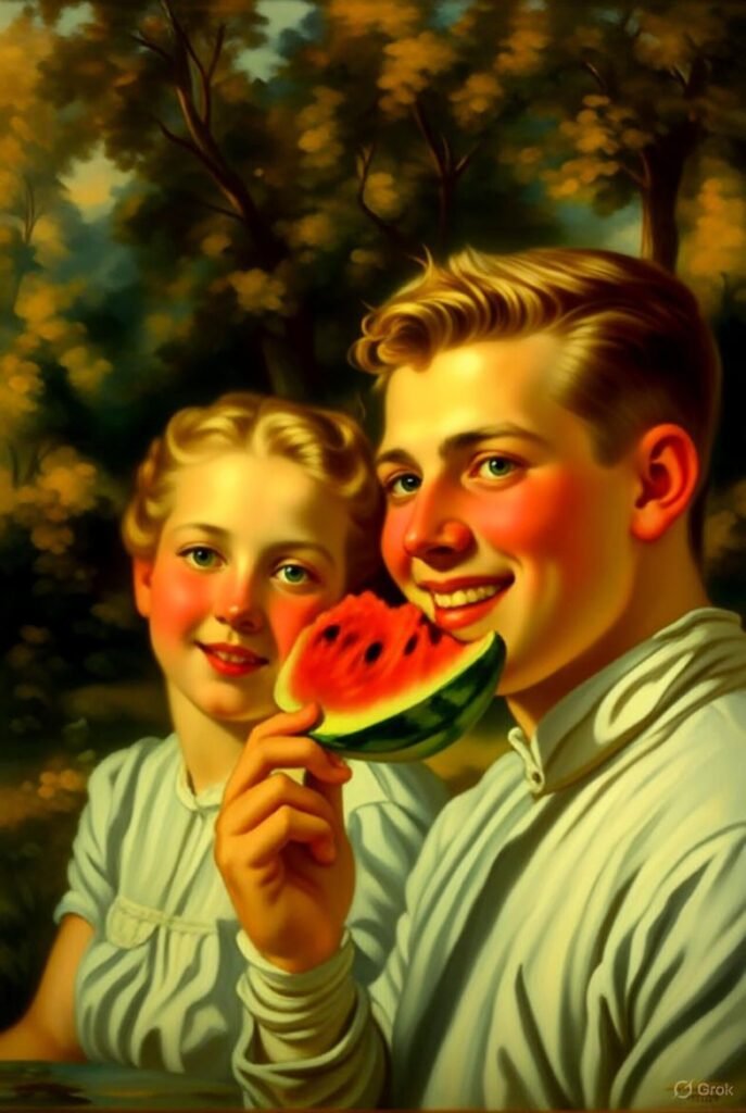 تفسير حلم ورؤية أكل البطيخ في المنام لابن سيرين والنابلسي وابن شاهين للرجل والعذباء والمتزوجه 2 Grok image 1vp5n38539968037734119812